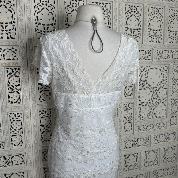 NWT Marina Ivory Lace Overlay Sequin Beaded Fairycore Cocktail Formal Dress Sz M - Picture 6 of 9